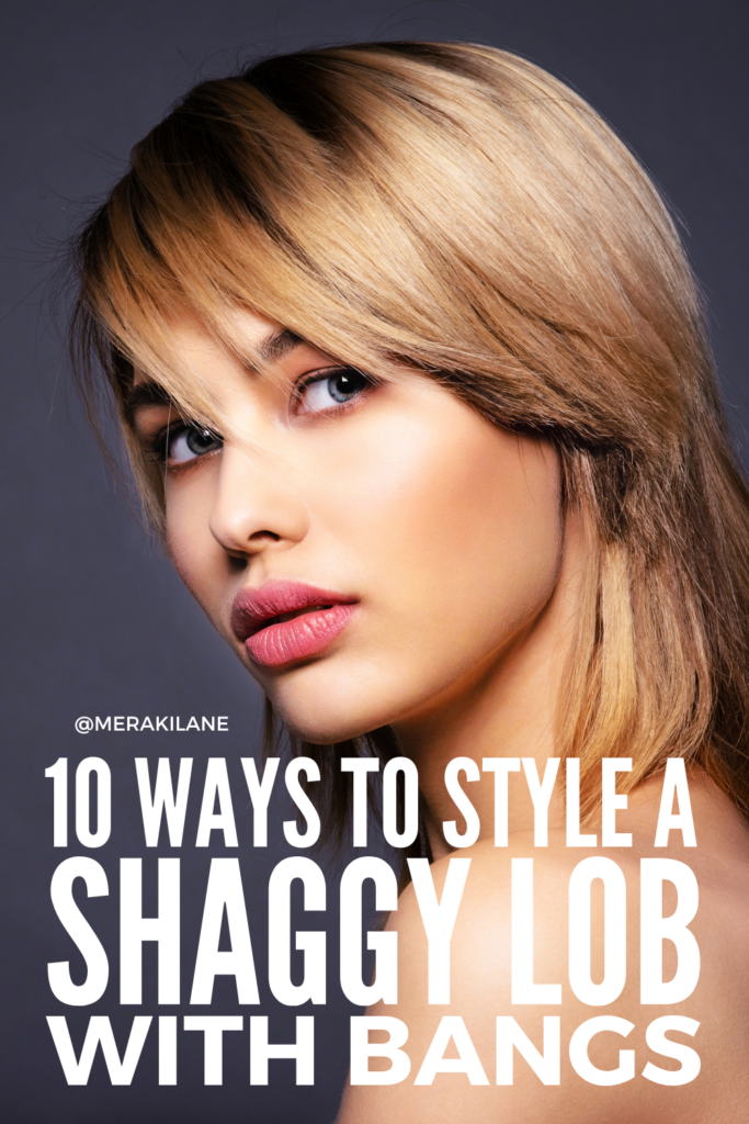 How to Style a Shaggy Lob with Bangs | The "shag haircut" is incredibly versatile. It compliments almost all face shapes as you can play around with the length and texture to suit your individual face shape and style. You can elongate a round face by choosing a length between the chin and shoulders, and an oval face shape looks best with a chin-length cut. In this post, we focus on teaching you how to style a lob with bangs, with a list of tips and products plus step-by-step tutorials!