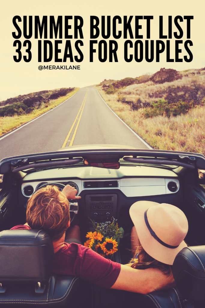 33 Summer Bucket List Ideas for Couples | Looking for fun, romantic summer plans for you and your partner? This is the ultimate summer inspo list for couples looking for date ideas. From taking a road trip to planning a beach picnic, taking a cooking class and more, these ideas are simple, realistic and cheap! They’ll strengthen your bond, enhance intimacy and create lasting memories. We’ve rounded up ideas for couples, married couples and couples with kids in this post.